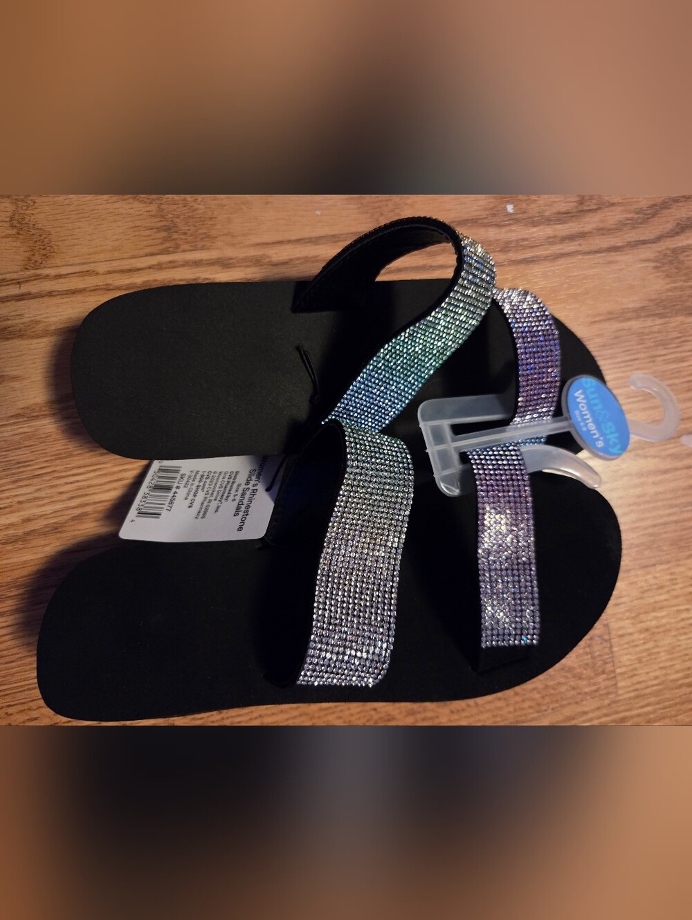 Crystal Embellished Black Flip Flop Sandals NWT size 5